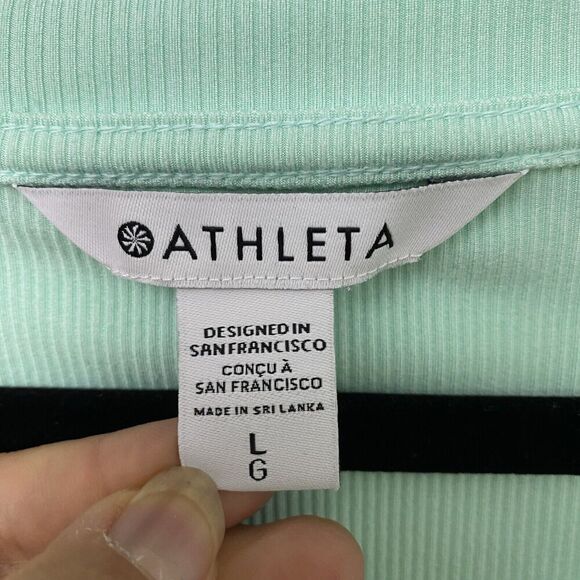 Athleta Womens Uptempo Ribbed Henley Top Sz L Mint Green Athleisure - Picture 4 of 15